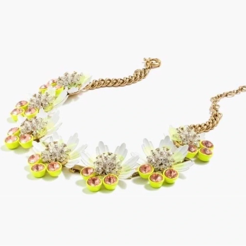 J. Crew RARE Brulee Yellow White Enamel Flower Petal Statement Necklace